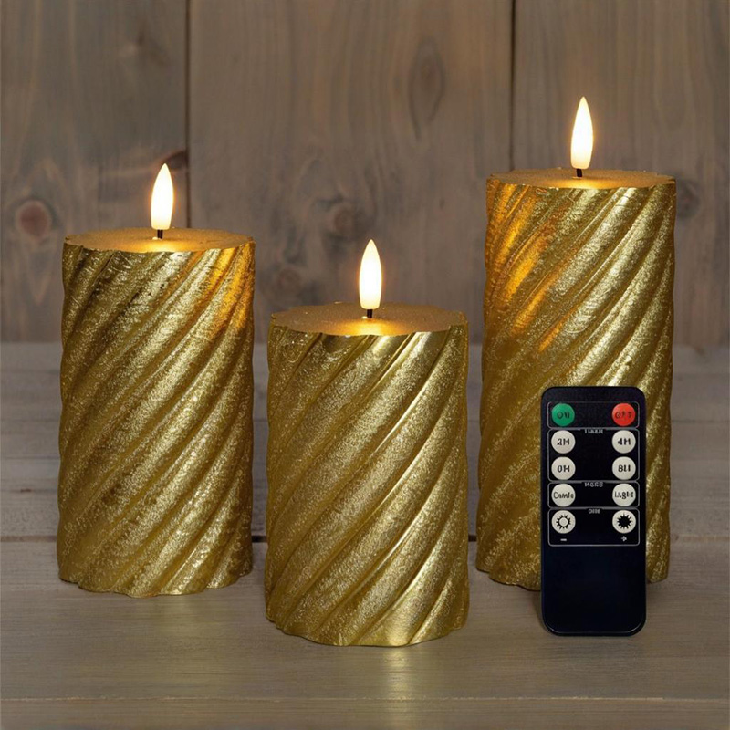 Set 3 Lilin Tiang LED Lingkaran Emas