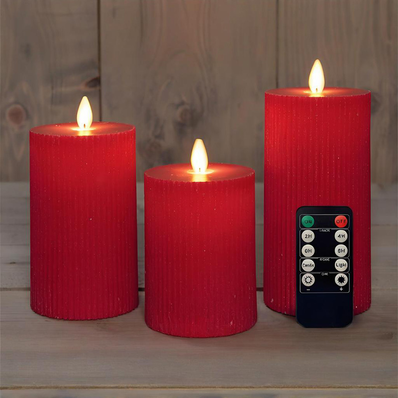Set 3 Lilin Tiang Tanpa Api Merah dengan Alat Jauh