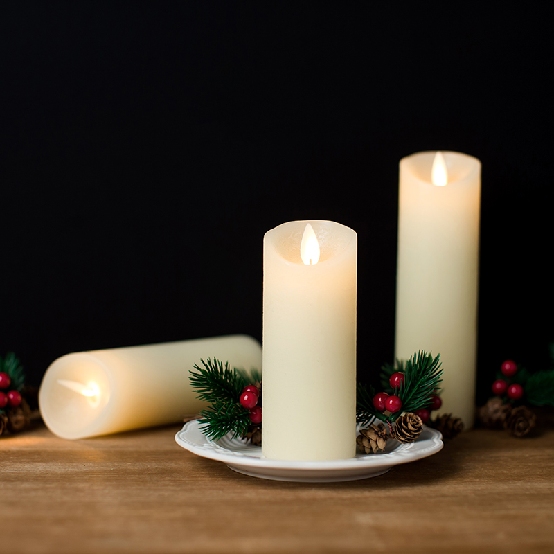 3 Pek Ivory Berkelip Lilin Tiang Tanpa Api