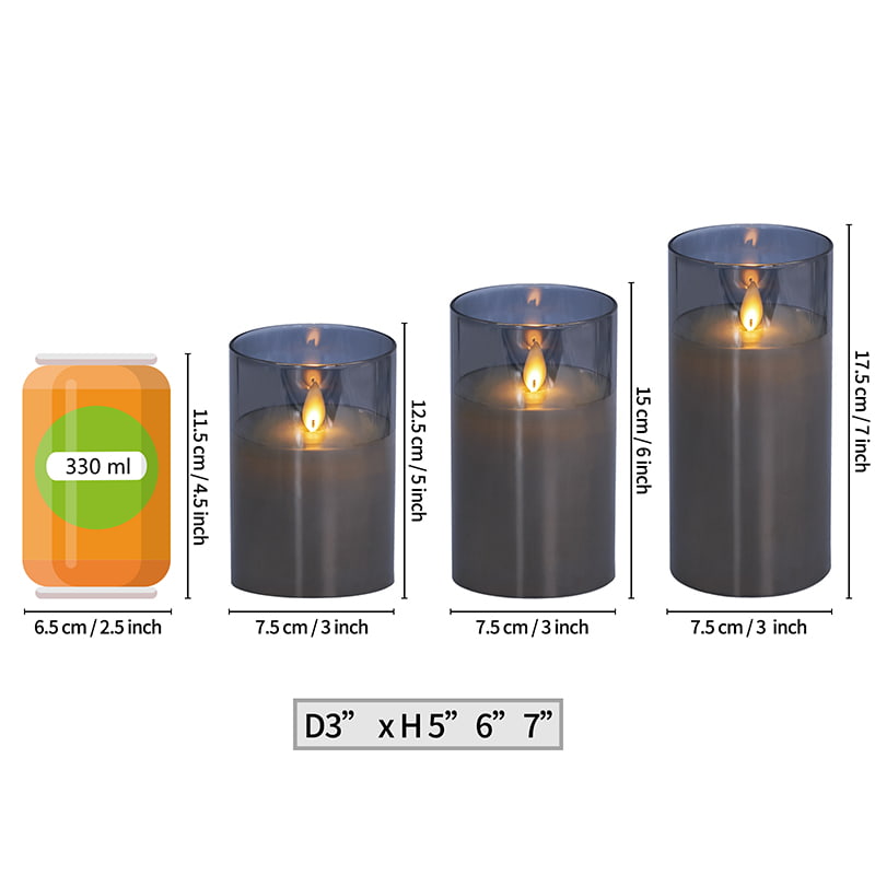 3 Pek Lilin Kaca Tanpa Api Kelabu dengan Alat Jauh