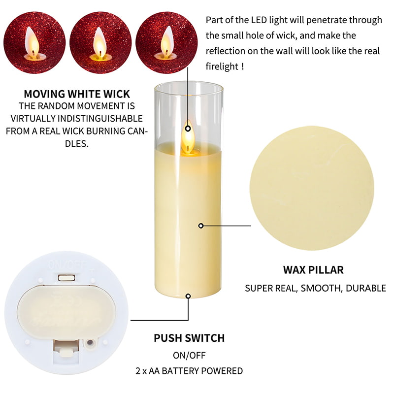 Set 4 Lilin Kaca Berkuasa Bateri Slim Ivory