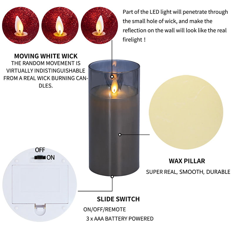3 Pek Lilin Kaca Tanpa Api Kelabu dengan Alat Jauh