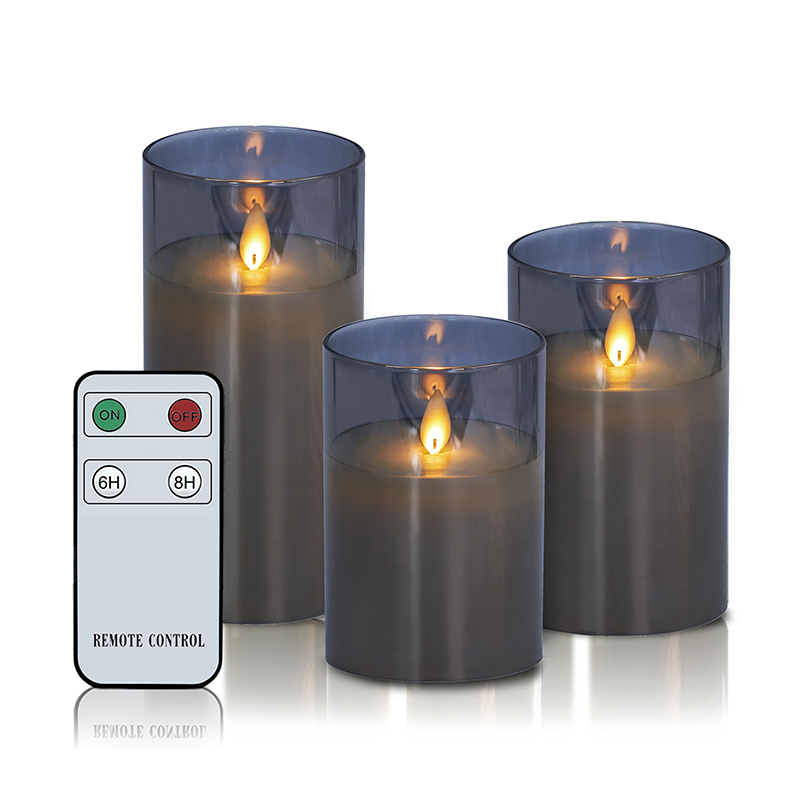 3 Pek Lilin Kaca Tanpa Api Kelabu dengan Alat Jauh