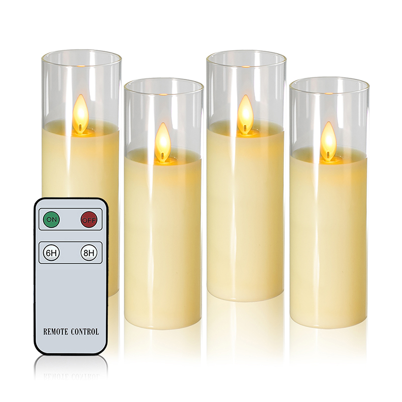 Set 4 Lilin Kaca Berkuasa Bateri Slim Ivory