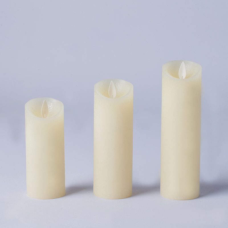 3 Pek Ivory Berkelip Lilin Tiang Tanpa Api