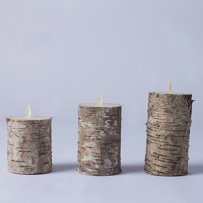 Set 3 Lilin Tiang Kendalian Bateri Kulit Birch